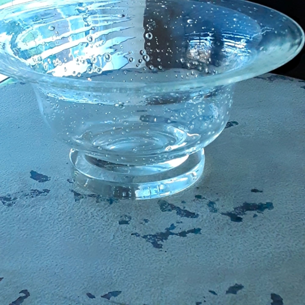 Seeded Glass, Clear,  Footed,  Contemporary Bowl